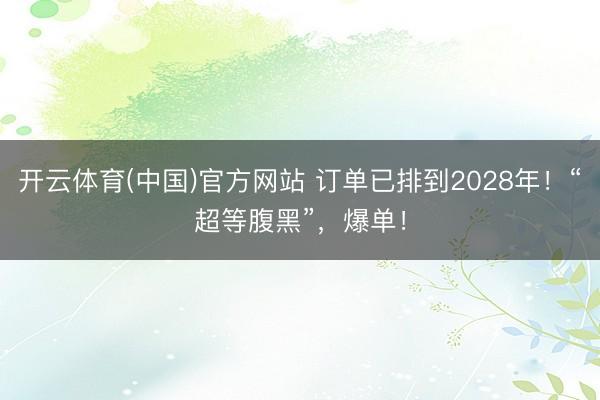 开云体育(中国)官方网站 订单已排到2028年！“超等腹黑”，爆单！