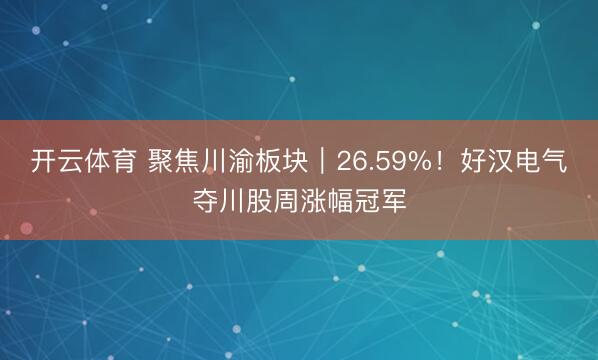 开云体育 聚焦川渝板块|26.59%!好汉电气夺川股周涨幅冠军